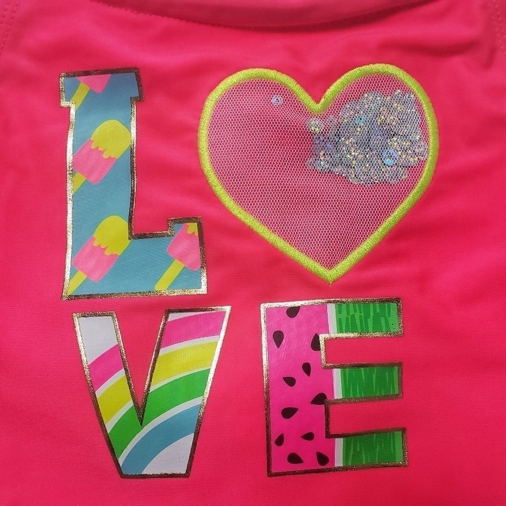 Brand New Cat & Jack Kids Swimsuit Size Small Sequin Heart Love One Piece